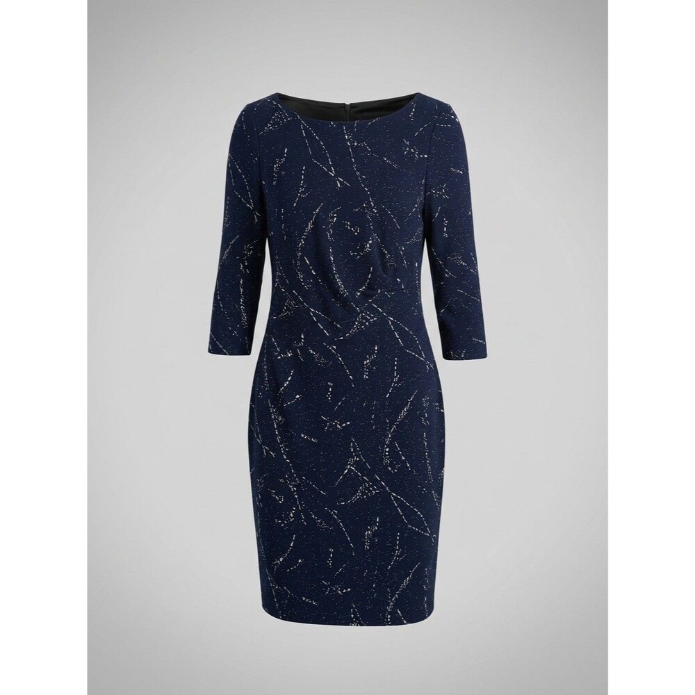 Women’s Holiday party dress XL Navy Silver Abstract Glitter Round Neck